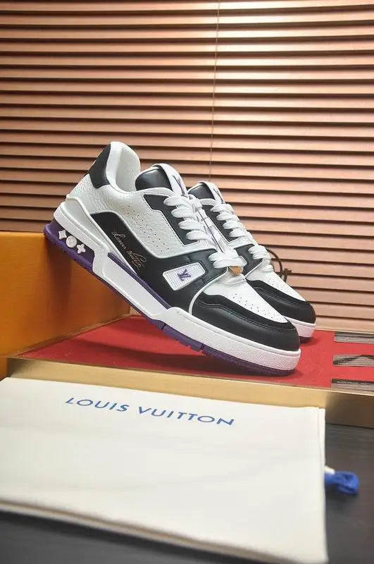 Unisex Louis Vuitton Sneakers With Black White And Purple Accents