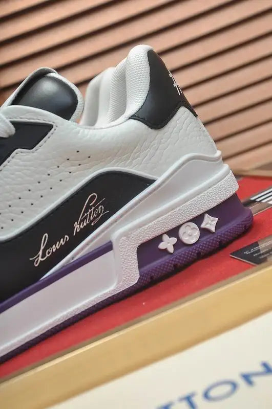 Unisex Louis Vuitton Sneakers With Black White And Purple Accents