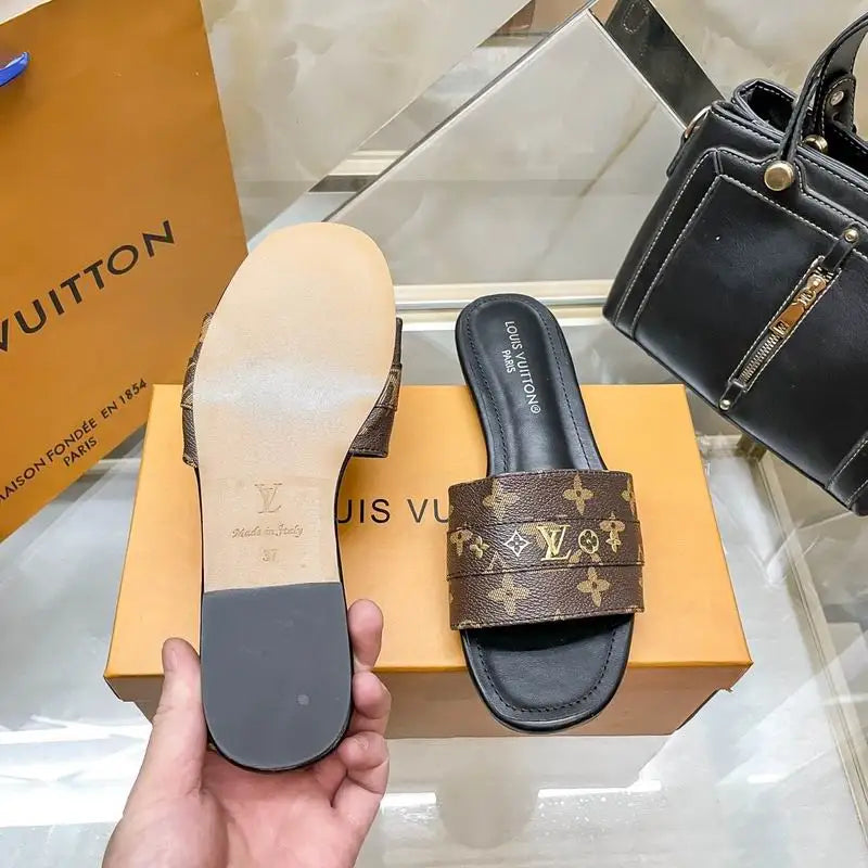 Louis Vuitton Monogram Print Flat Slides For Women