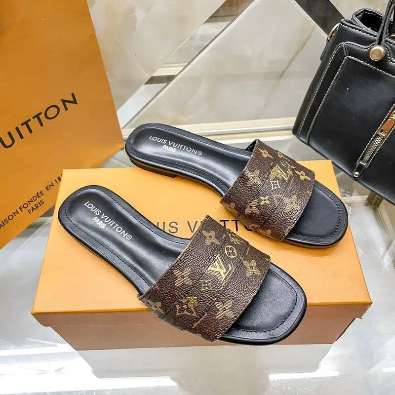 Louis Vuitton Monogram Print Flat Slides For Women
