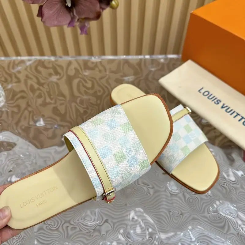 Louis Vuitton Damier Azur Print Flat Slides For Women
