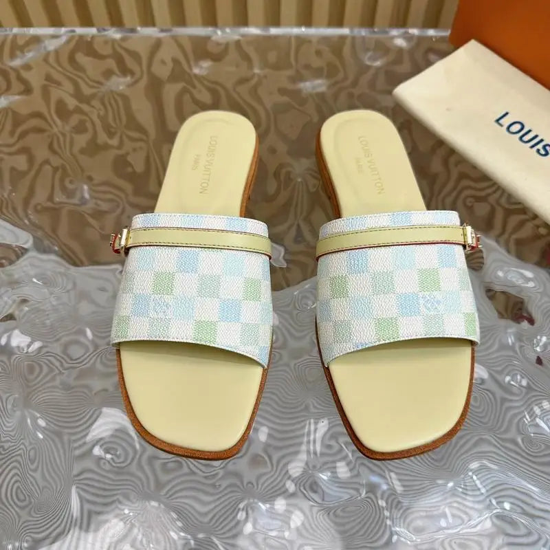 Louis Vuitton Damier Azur Print Flat Slides For Women