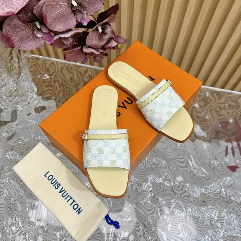 Louis Vuitton Damier Azur Print Flat Slides For Women