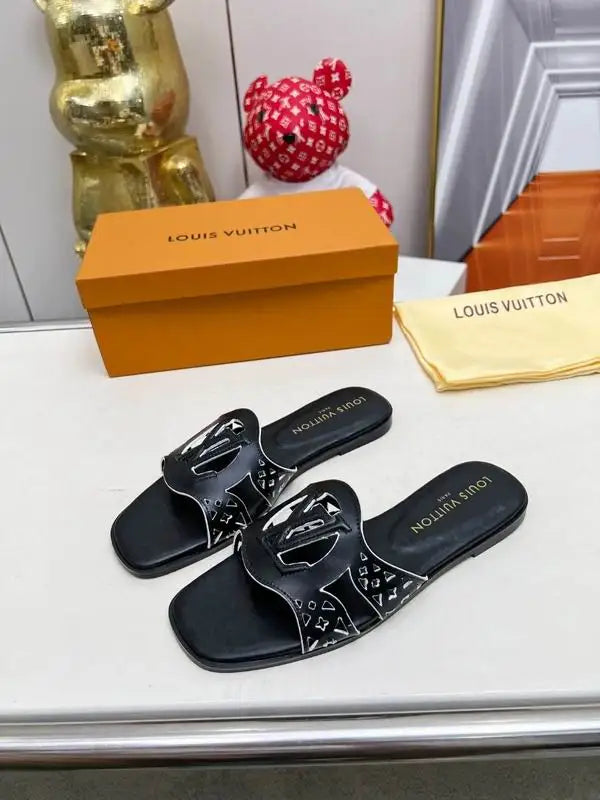 Louis Vuitton Brown Leather Cut - Out Slides For Women