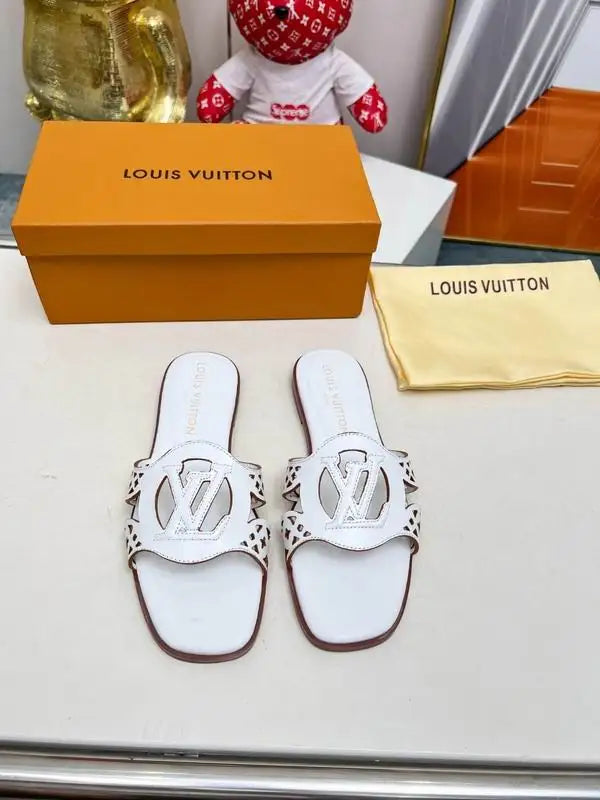 Louis Vuitton Brown Leather Cut - Out Slides For Women