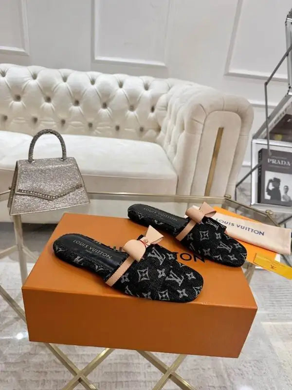 Louis Vuitton Bow Decorated Monogram Slides For Women