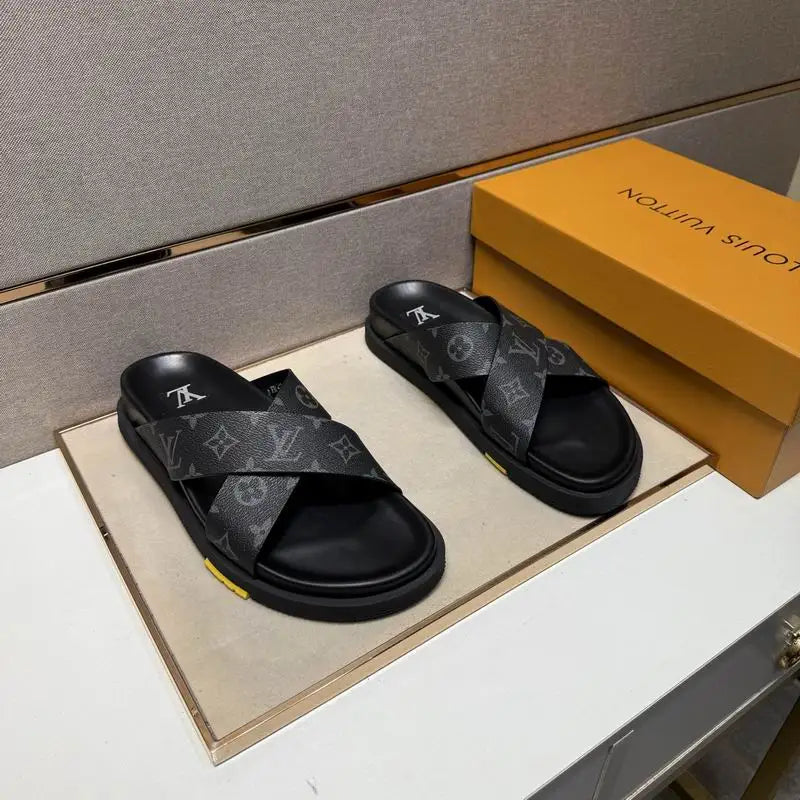Louis Vuitton Men's Monogram Cross Strap Slide Sandals For Stylish Comfort