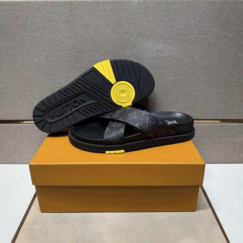 Louis Vuitton Men's Monogram Cross Strap Slide Sandals For Stylish Comfort