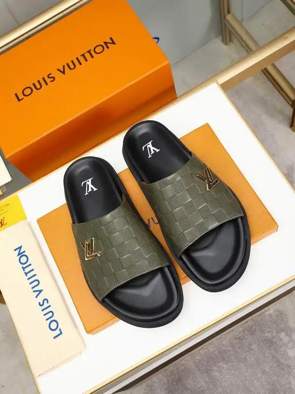 Louis Vuitton Men's Damier Slide Sandals For Luxury Casual Wear