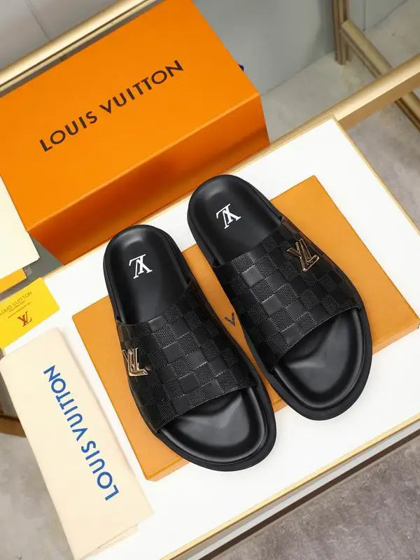 Louis Vuitton Men's Damier Slide Sandals For Luxury Casual Wear