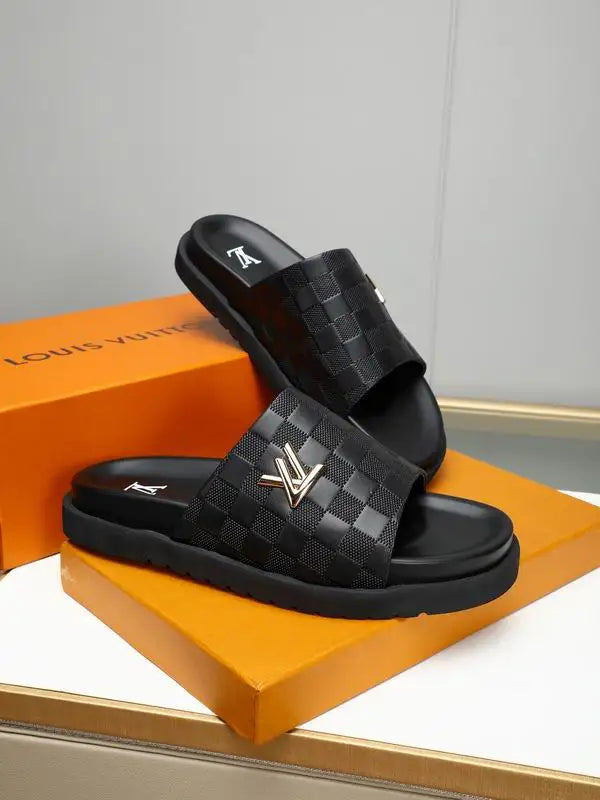 Louis Vuitton Men's Damier Slide Sandals For Luxury Casual Wear