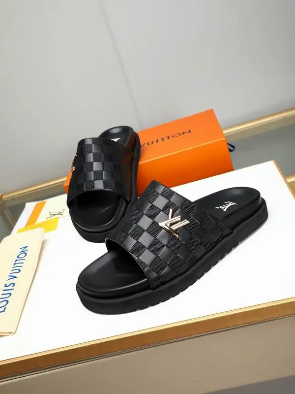 Louis Vuitton Men's Damier Slide Sandals For Luxury Casual Wear