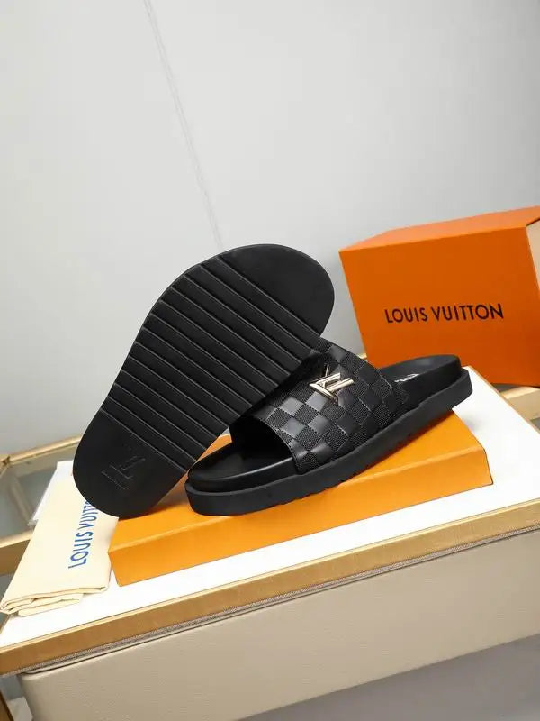 Louis Vuitton Men's Damier Slide Sandals For Luxury Casual Wear