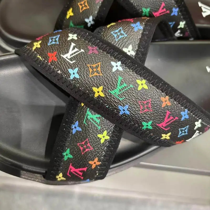 Louis Vuitton Men's Colorful Monogram Cross Strap Slide Sandals