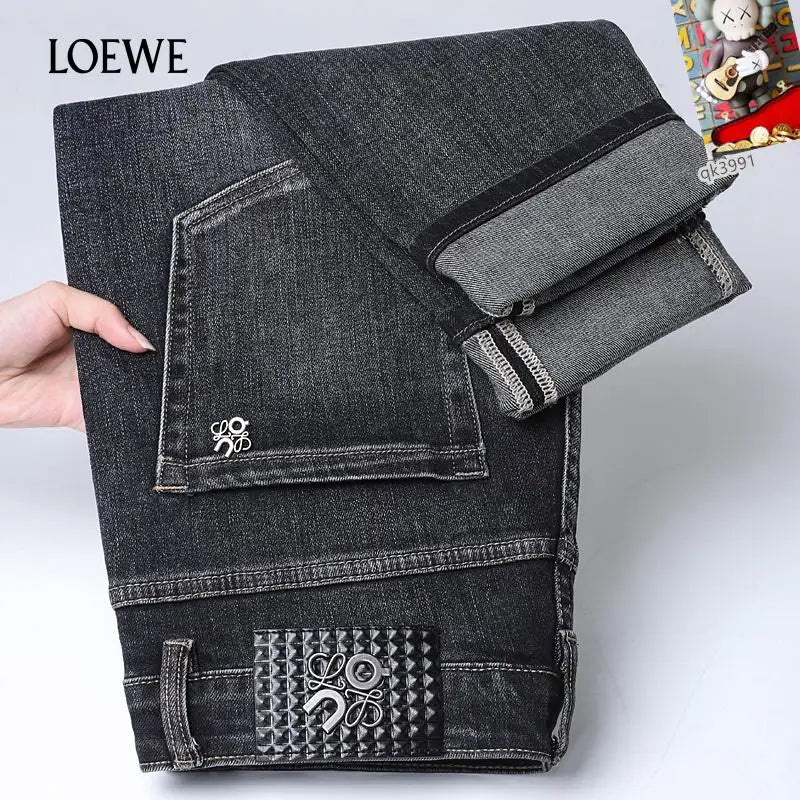 Loewe Men's Stylish Grey Denim Jeans With Distinctive Brand Embroidery