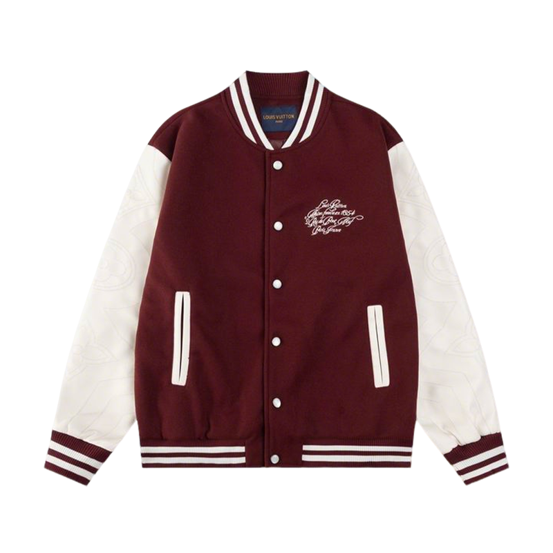Louis Vuitton Burgundy And White Varsity Jacket With Embroidered Details