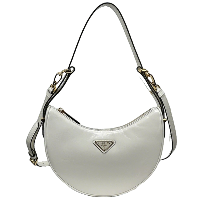 Prada White/Black Leather Crescent Hobo Bag With Adjustable Straps 1BC194