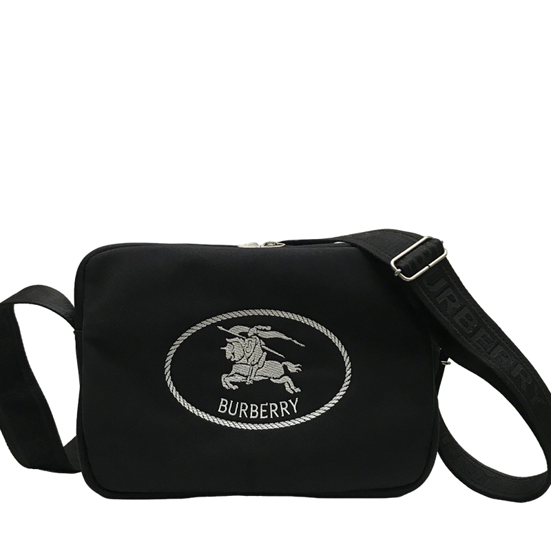 Classic Black Burberry Messenger Bag With Equestrian Knight Logo And Adjustable Strap Style No.265