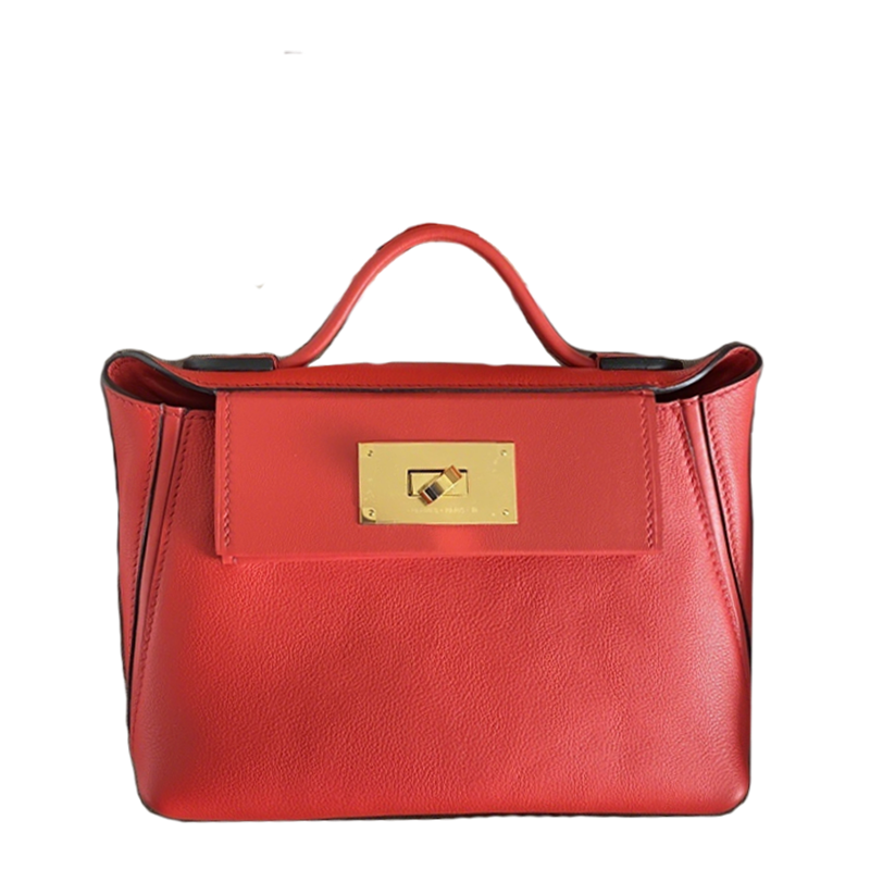 Hermès Kelly Red Leather Handbag With Signature Gold Plated Lock Design 2424-2