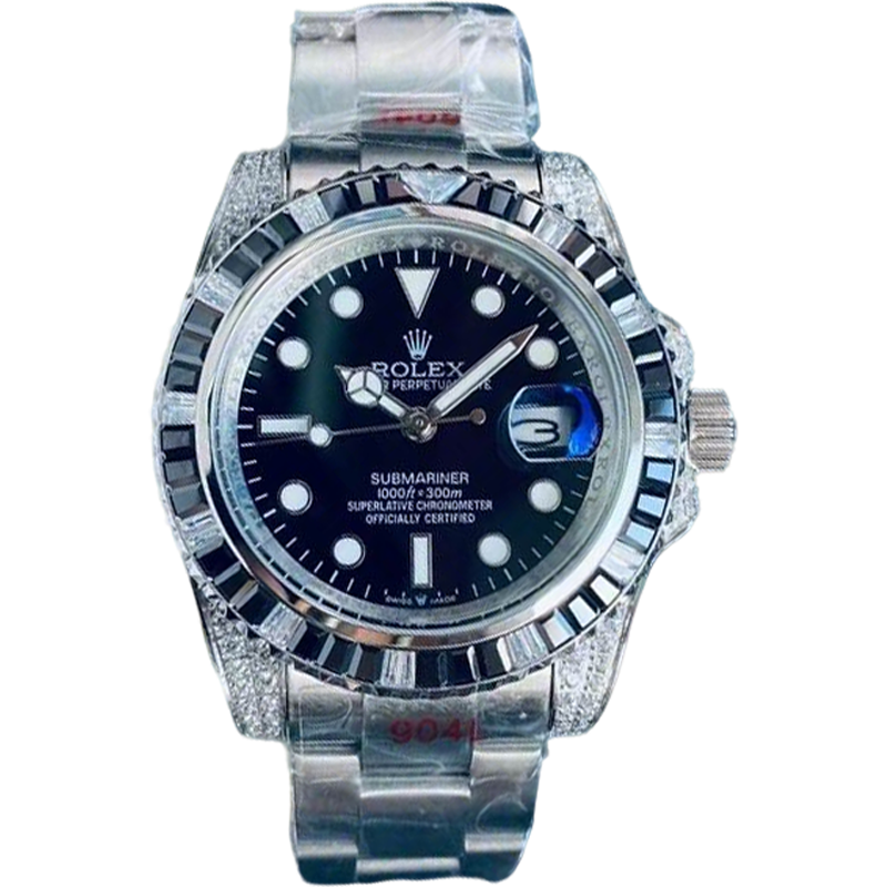 Luxury Rolex Submariner Watch With Diamond - Encrusted Bezel And Black Dial