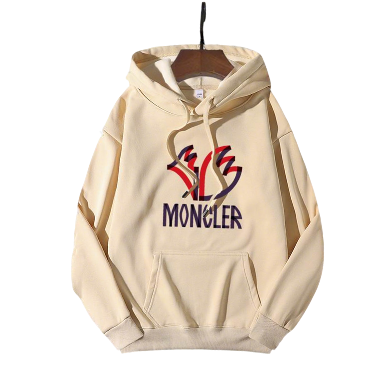 Moncler Beige Hoodie With Colorful Logo Design For Fashion - Forward Wardrobes