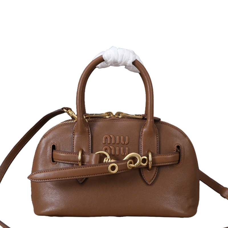 Miu Miu Brown Leather Top - Handle Bag With Brand Emblem 5BB169