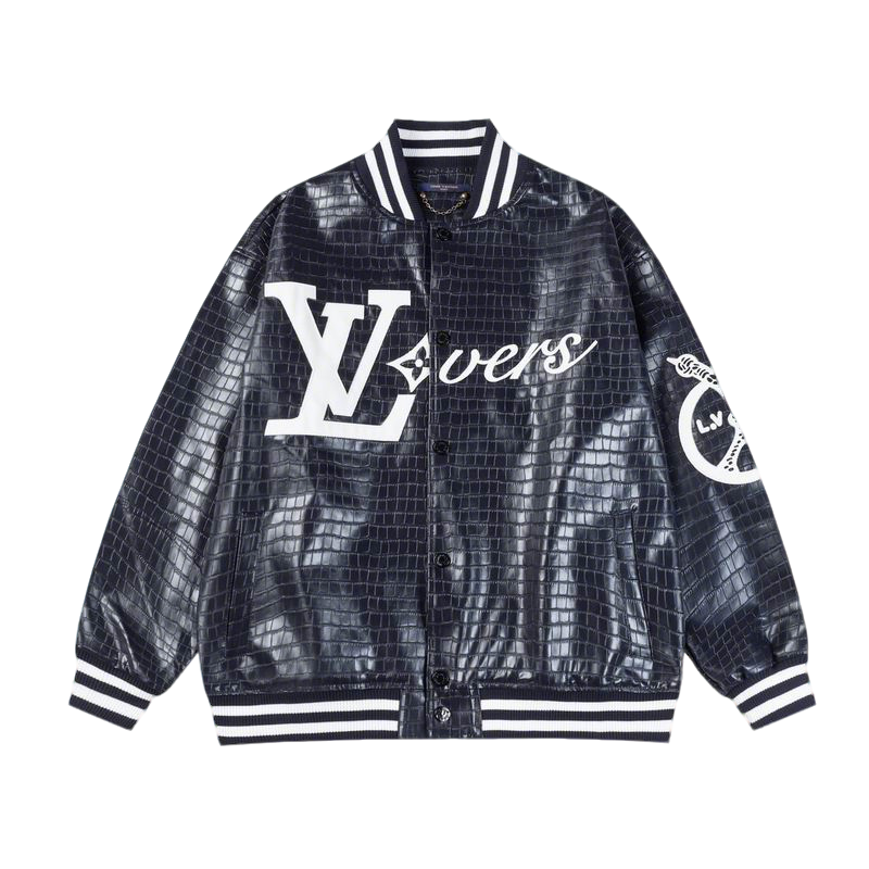 Louis Vuitton Black Crocodile - Embossed Leather Varsity Jacket