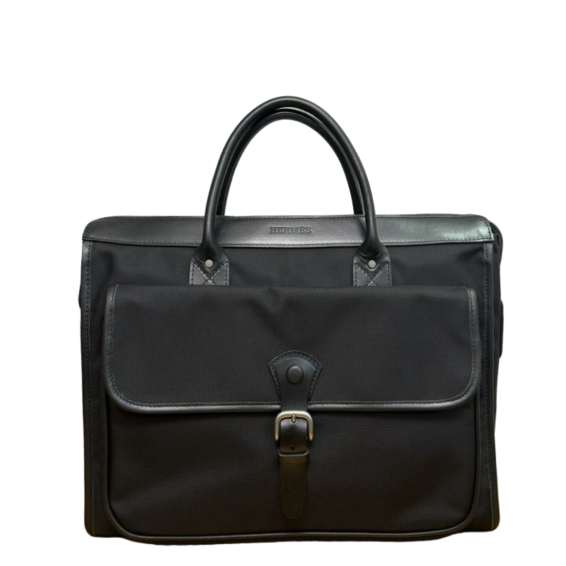 Hermès Black Canvas Briefcase With Leather Trim And Buckle Closure