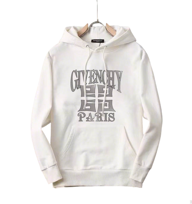 Cream Givenchy Hoodie with Grey Paris Logo and Geometric Pattern