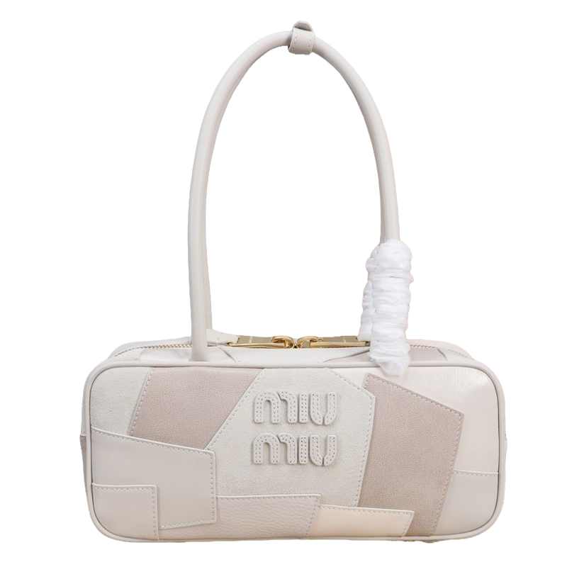 Miu Miu Beige Patchwork Leather Top - Handle Bag With Logo 5bb148