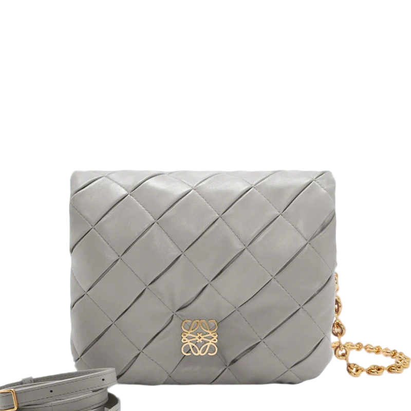 Loewe Puffer Goya Gray/Green Quilted Leather Crossbody Bag With Gold Accents 062466
