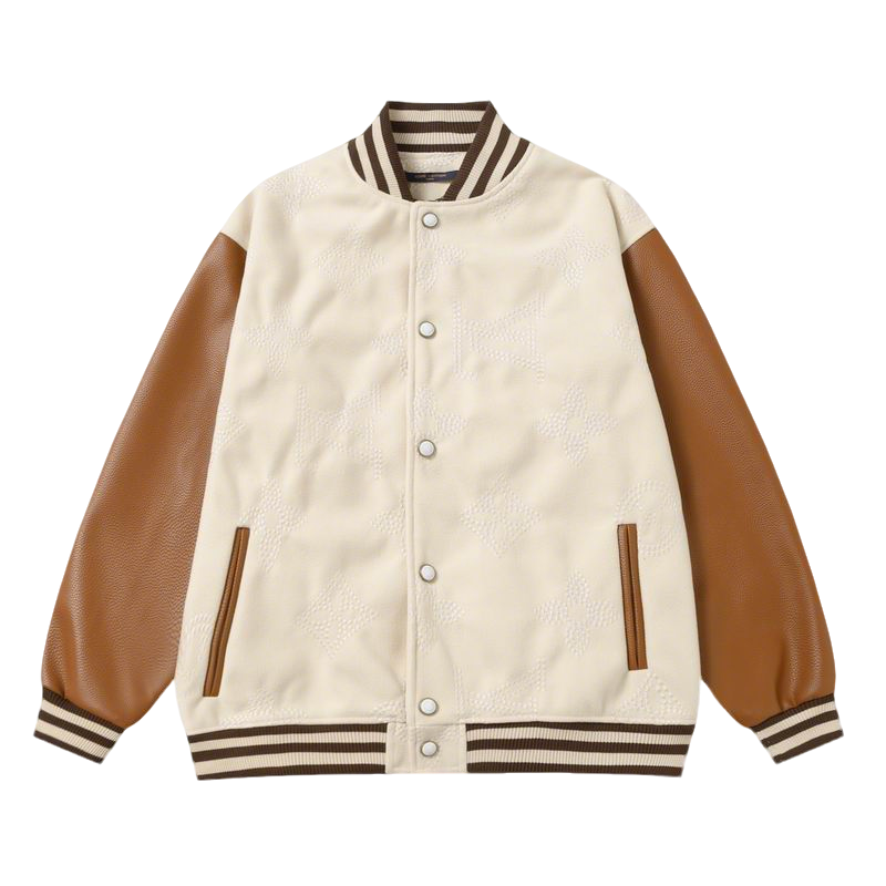Louis Vuitton Beige And Brown Varsity Jacket With Embossed Monogram