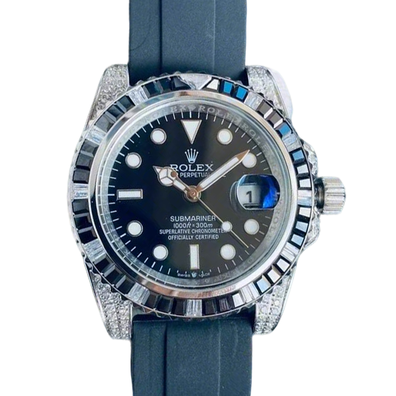 Luxury Rolex Submariner Watch With Diamond - Studded Bezel And Black Dial