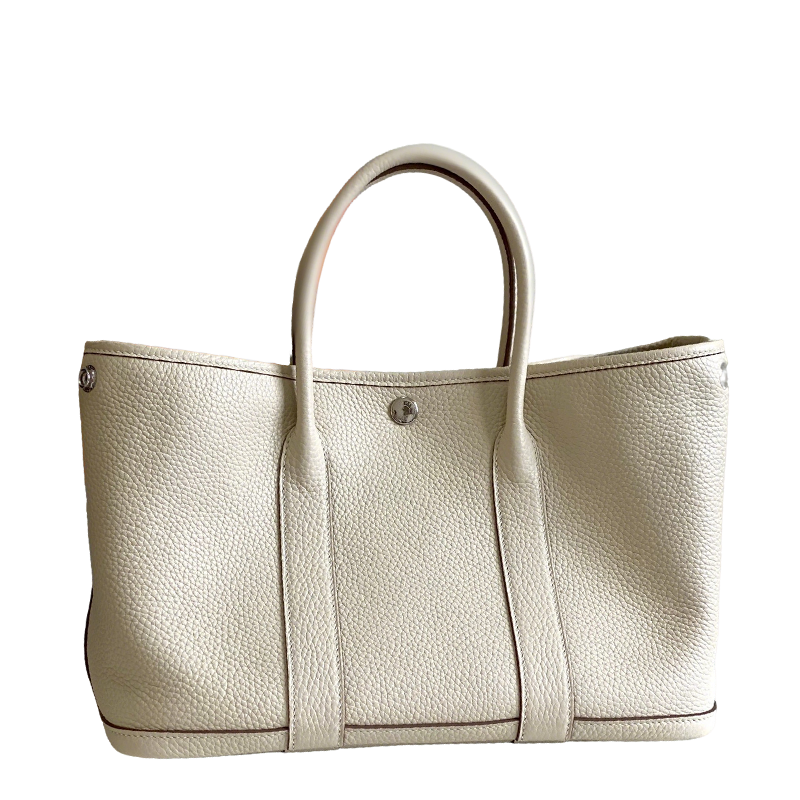 Elegant Hermes Garden Party Handbag in Creamy White Leather 3113