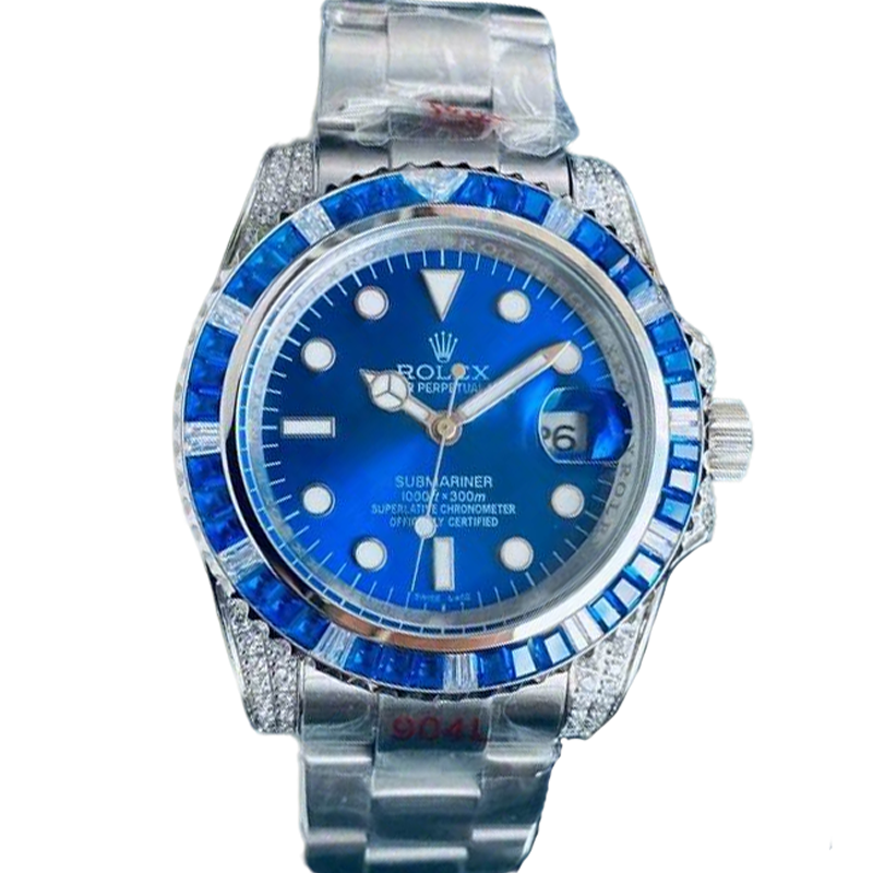 Luxury Rolex Submariner Watch With Blue Dial And Sapphire - Diamond Bezel