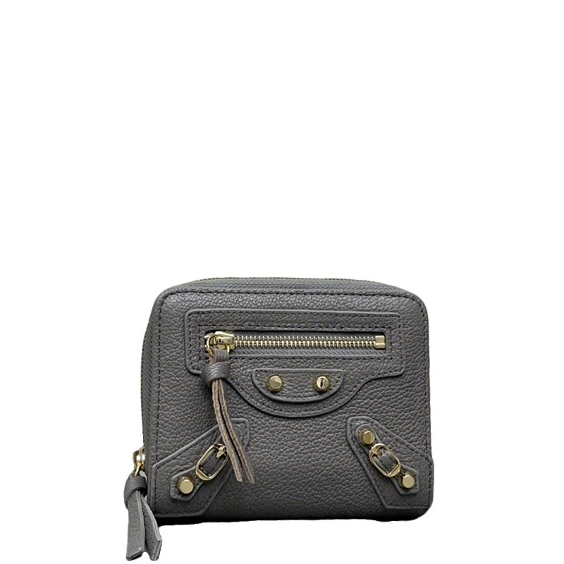 Balenciaga Compact Wallet with Textured Leather and Gold - Tone Hardware for Fashionable Organization