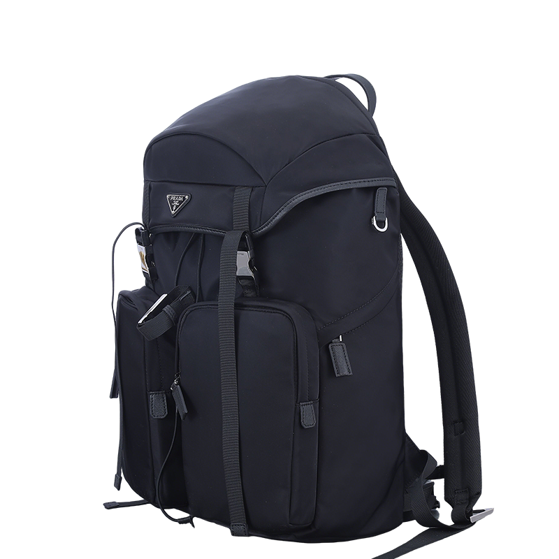 Prada Black Nylon Backpack With Multiple Pockets And Signature Logo 2VZ019