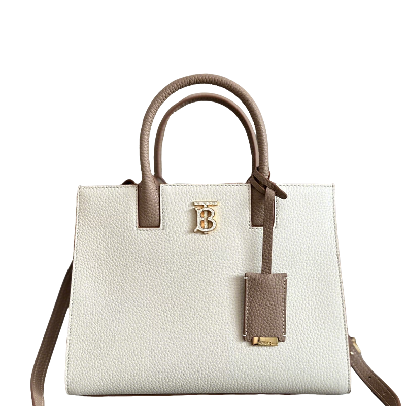 Elegant White/Pink Burberry Handbag With Brown Accents And Signature TB Logo For Sophisticated Style Style No.0441