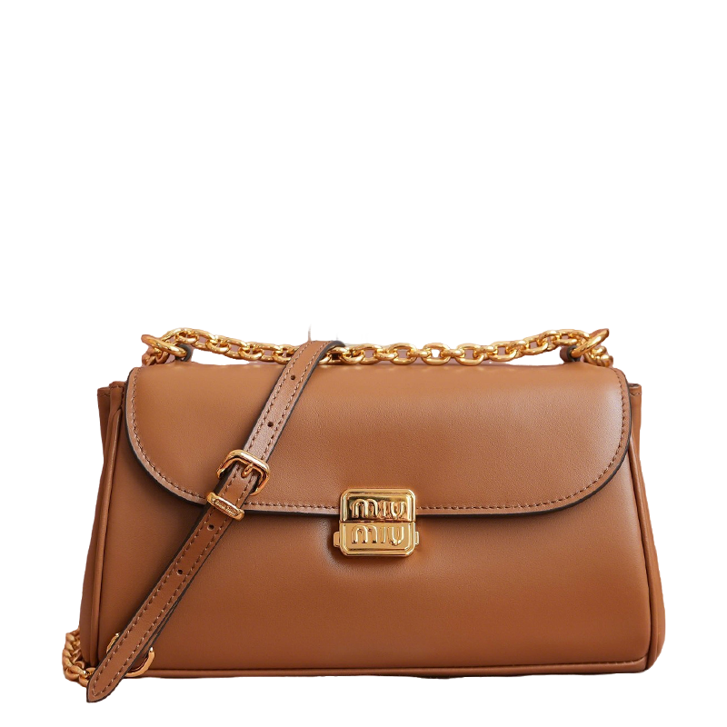 Miu Miu Brown Leather Crossbody Bag With Gold Chain Strap 5BD266
