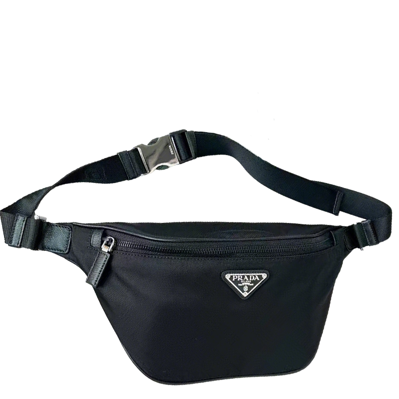 Prada Black Nylon Belt Bag With Signature Triangle Logo 2VL033