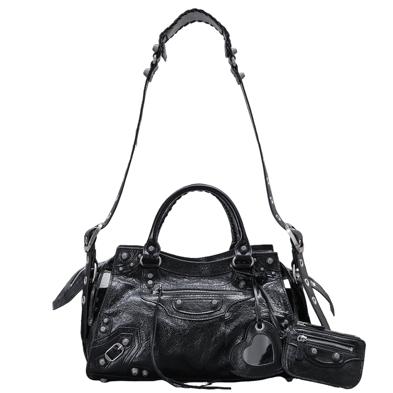 Balenciaga Classic City Bag with Studs and Heart - Shaped Charm for Edgy Fashion Lovers Style No.80092