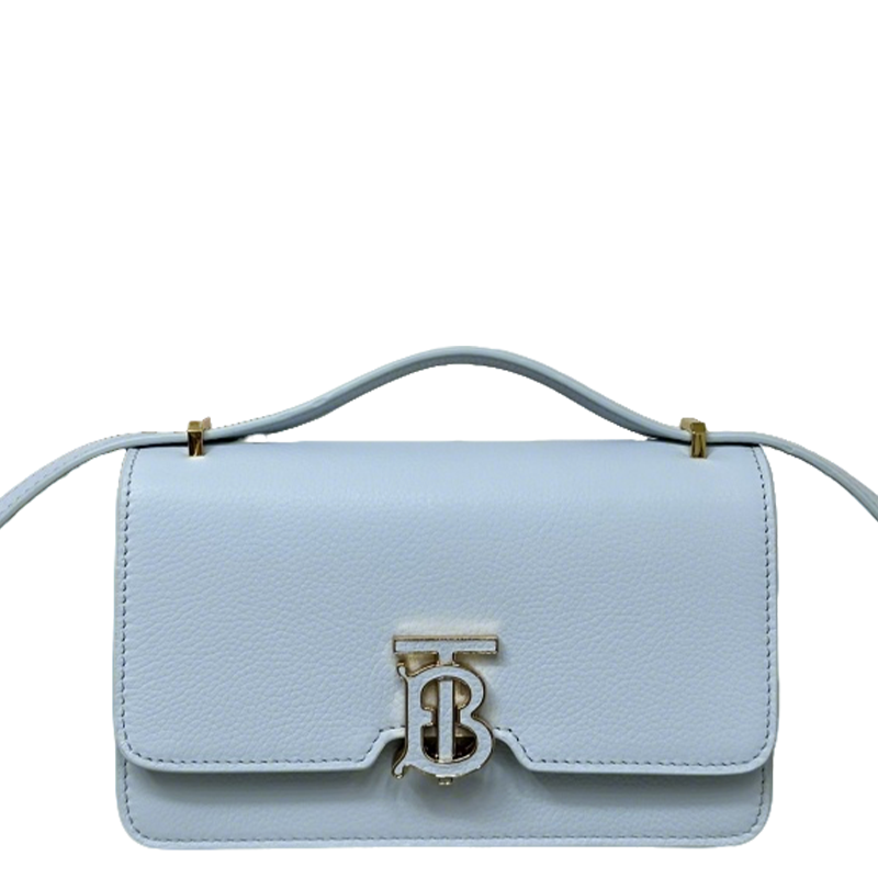Elegant Light Blue/Brown/Pink Burberry Crossbody Bag With Signature TB Logo And Textured Leather Style No.9141
