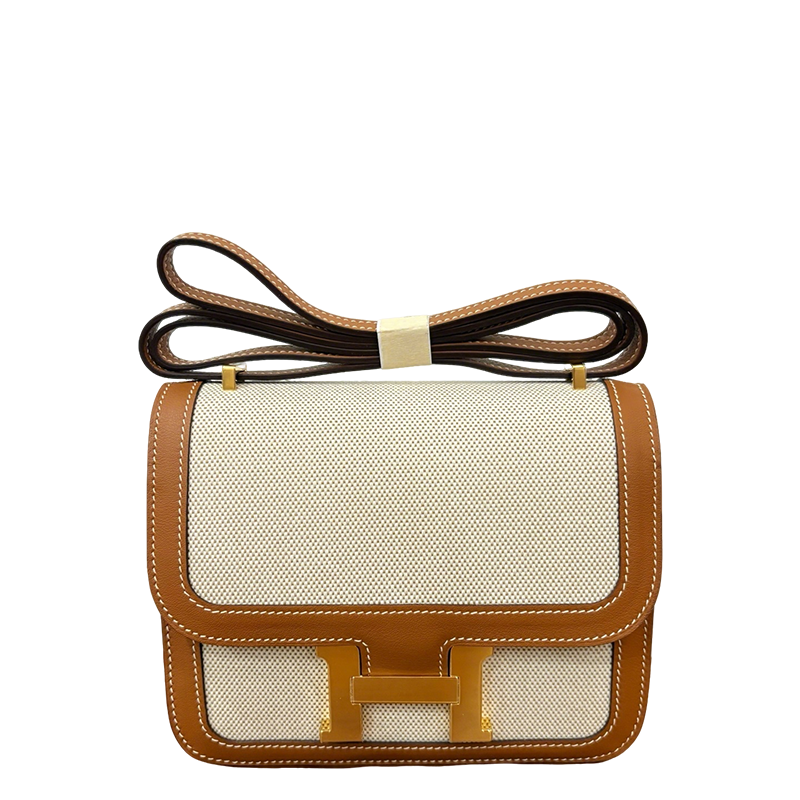 Stylish Hermès Constance - Inspired Canvas and Leather Crossbody Bag with Gold H Buckle 1922
