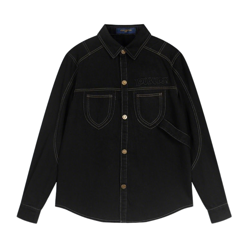 Louis Vuitton Black Denim Jacket With Gold Buttons And Embroidered Logo