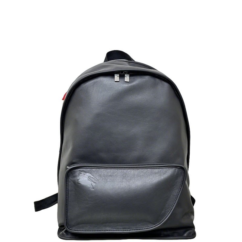 Sleek Black Leather Burberry Backpack With Embossed Logo And Functional Pockets Style No.6021