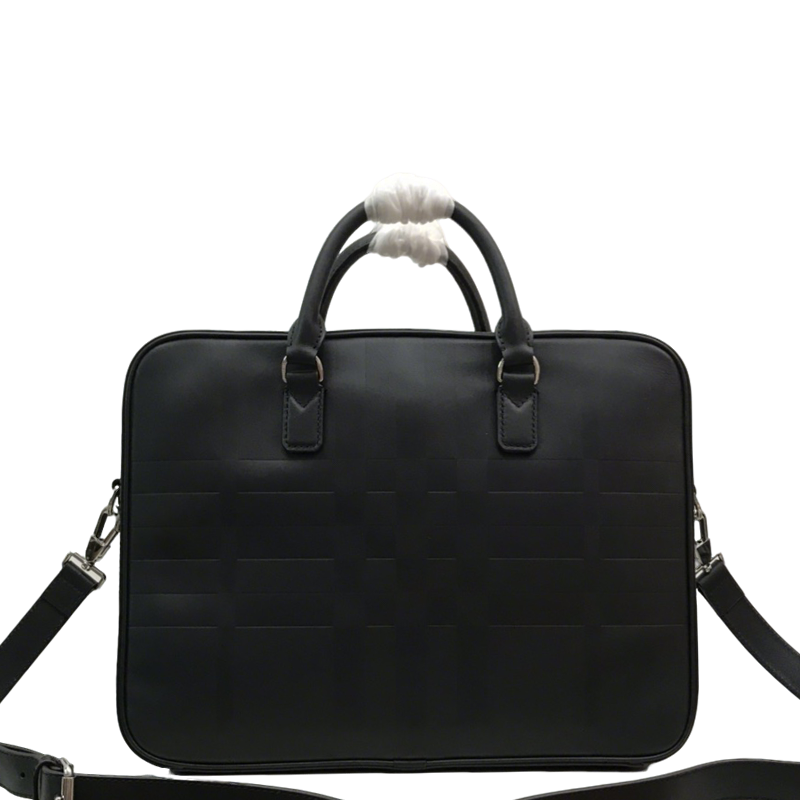Sleek Black Burberry Briefcase With Woven Texture For Sophisticated Business And Travel Looks