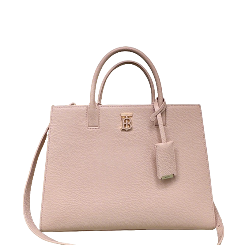 Elegant White/Pink Burberry Handbag With Brown Accents And Signature TB Logo For Sophisticated Style Style No.0441