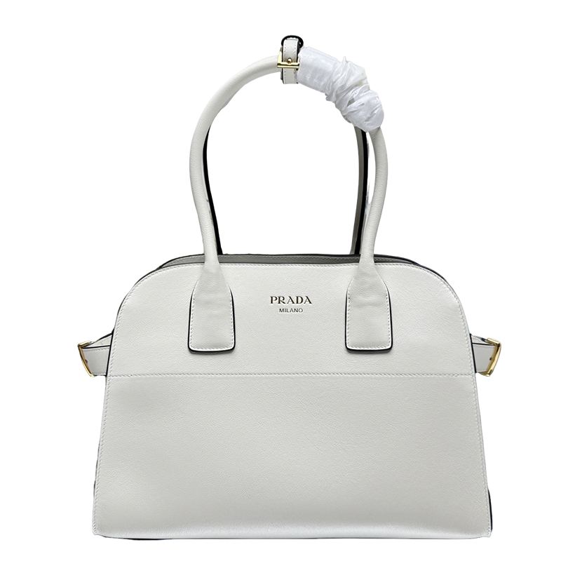 Prada White Leather Dome Satchel Bag With Top Handles 1BG538