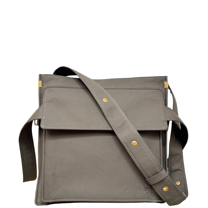 Burberry Gray Canvas Crossbody Bag With Gold Accents For Timeless Fashion And Practical Use Style No.1440