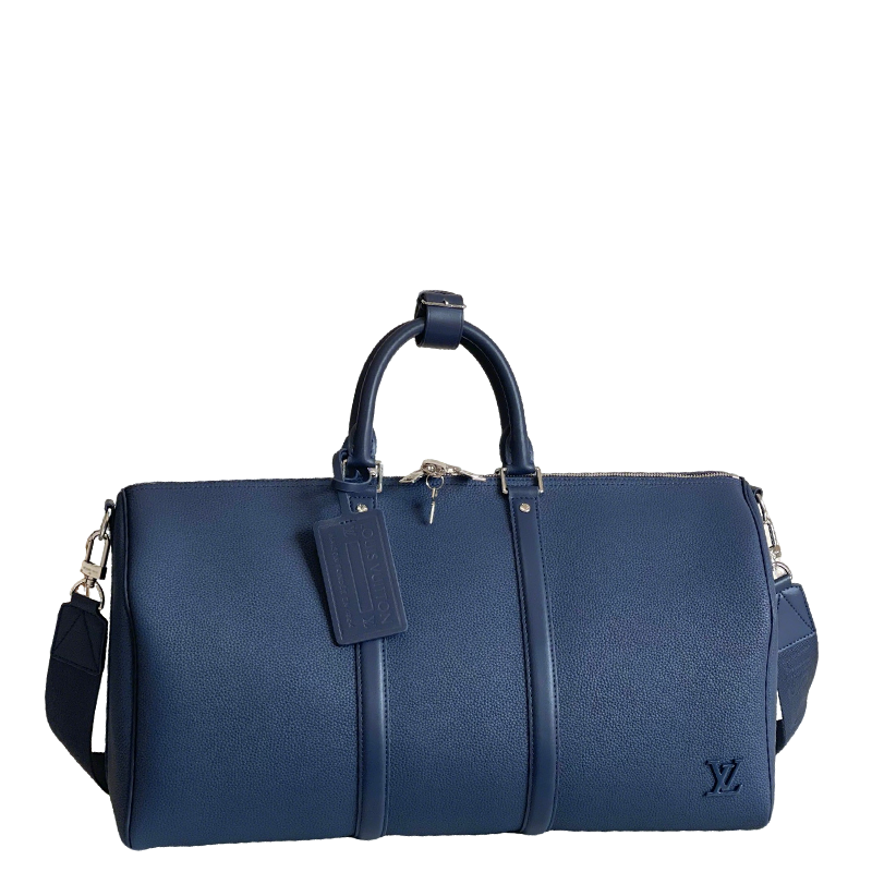 Louis Vuitton Blue Leather Keepall Travel Bag Stylish Durable Weekend Duffle for Luxury Trips